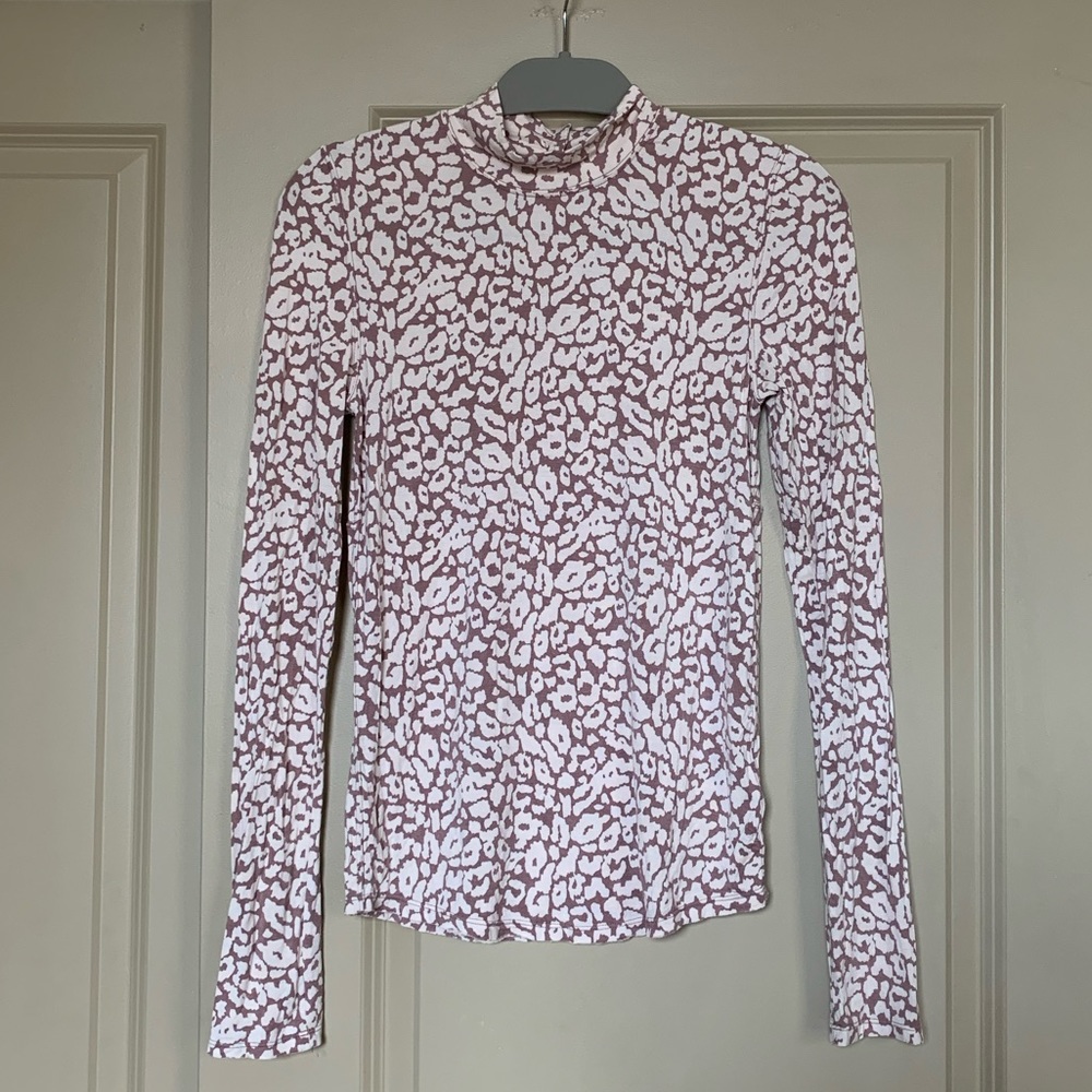 Free People Mock Neck Mauve/White Leopard Top